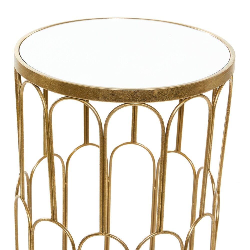 Gold Metal Accent Table with Mirrored Glass Top (Set of 3)   18 x 18 x 28Round