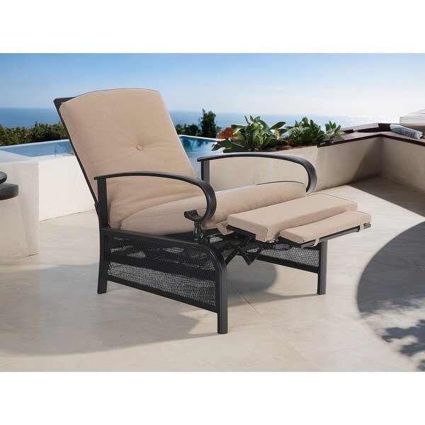 Metal Outdoor Recliner Lounge Chair with Beige Cushion