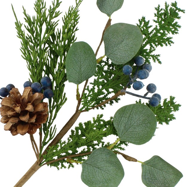 Auldhome Design 16in Blue Berry Greenery Picks; Juniper Tree Floral Picks For Christmas And Seasonal Decor