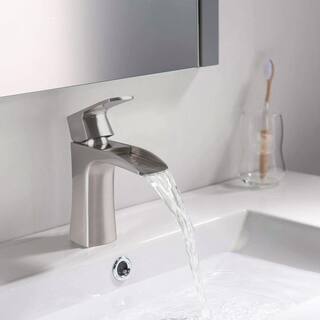 PROOX Single Handle Single Hole Waterfall Spout Bathroom Faucet with Drain Assembly in Brushed Nickel PRAA283BN