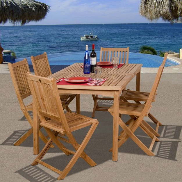 Prague 7pc Patio Teak Wood Dining Set International Home Miami