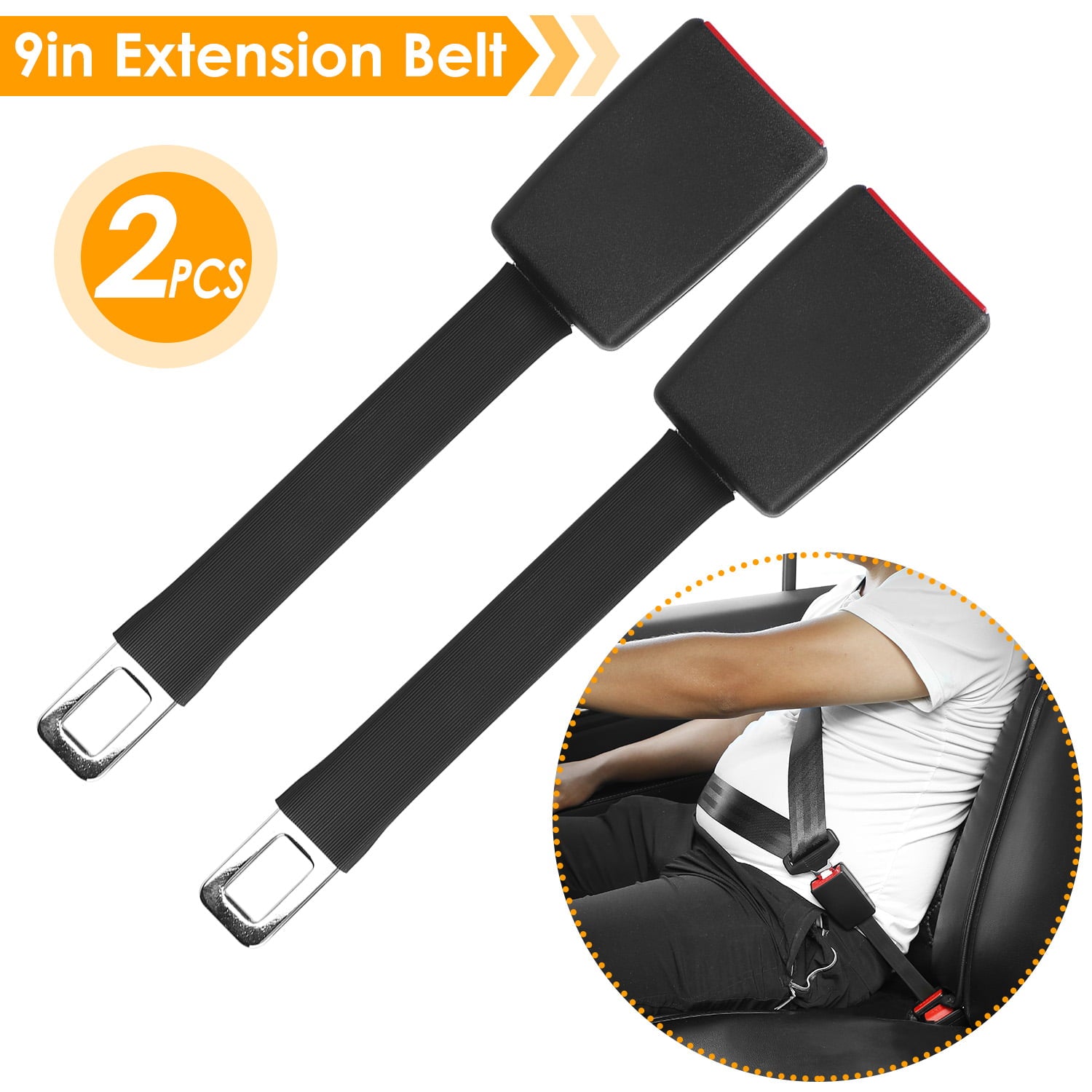 iMounTEK 2Pcs Car Seat Belt Extender 9in Buckle Tongue Webbing