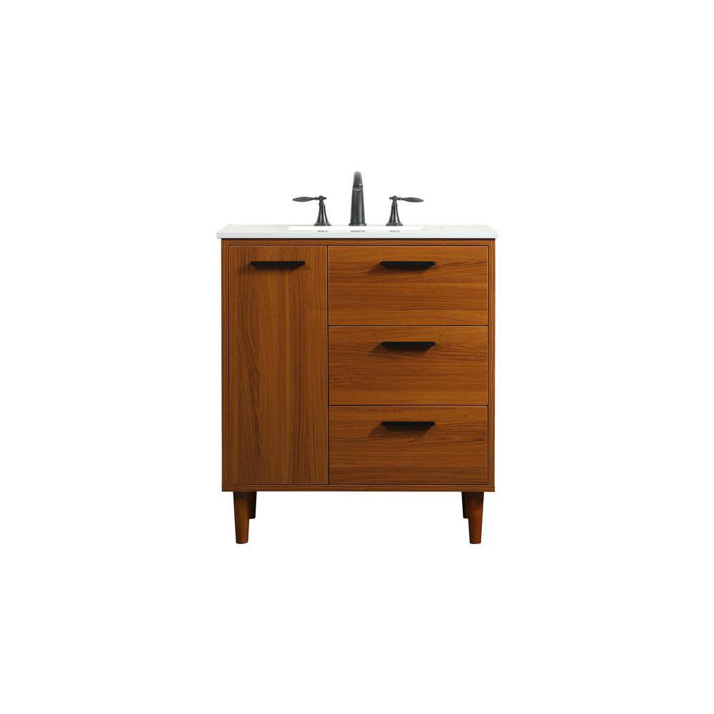 Simply Living 30 in. W x 19 in. D x 34 in. H Bath Vanity in Teak with Ivory White Quartz Top SL141090MTK