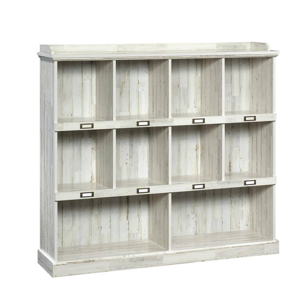 SAUDER 47.5 in. White Plank Faux Wood 11-shelf Standard Bookcase with Cubes 423672