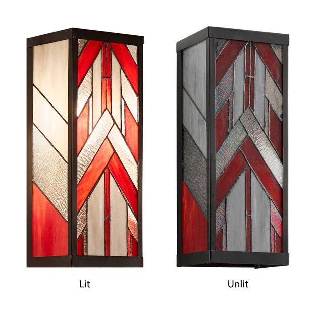 1 light Mission Style Rectangular Outdoor Stained Glass Wall Sconce Red River Of Goods