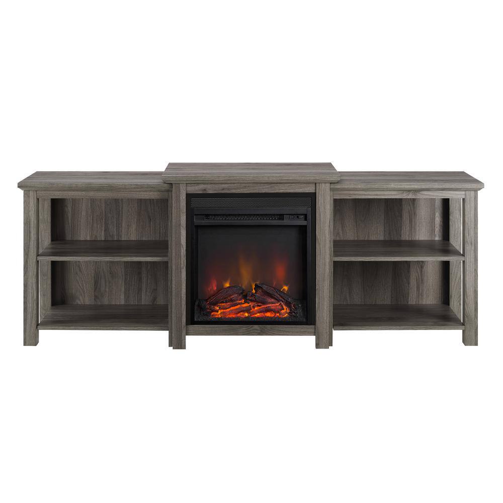 Welwick Designs 70 in. Slate Gray Composite TV Stand with Electric Fireplace (Max tv size 78 in.) HD8209