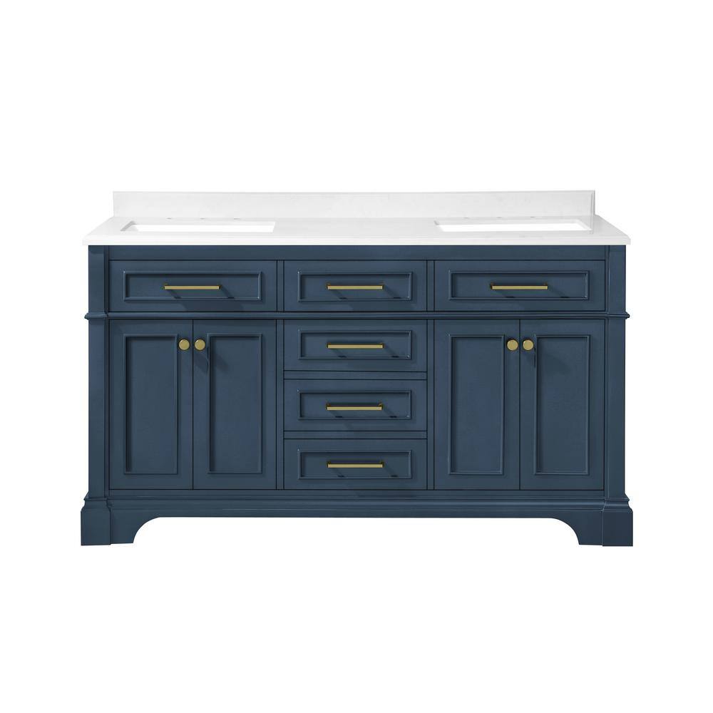 Home Decorators Collection Melpark 60 in. W x 22 in. D x 34.5 in. H Bath Vanity in Grayish Blue with White Cultured Marble Top Melpark 60GB