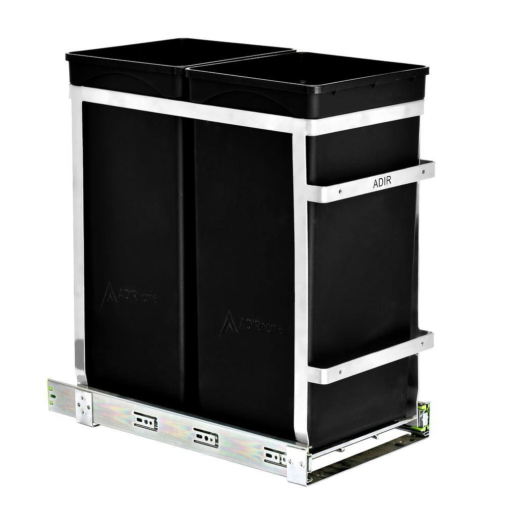 AdirHome 9.5 Gal. Steel In-Cabinet Under-Counter Pull-Out Trash Can with 2 Trash Bins 315-02-SS