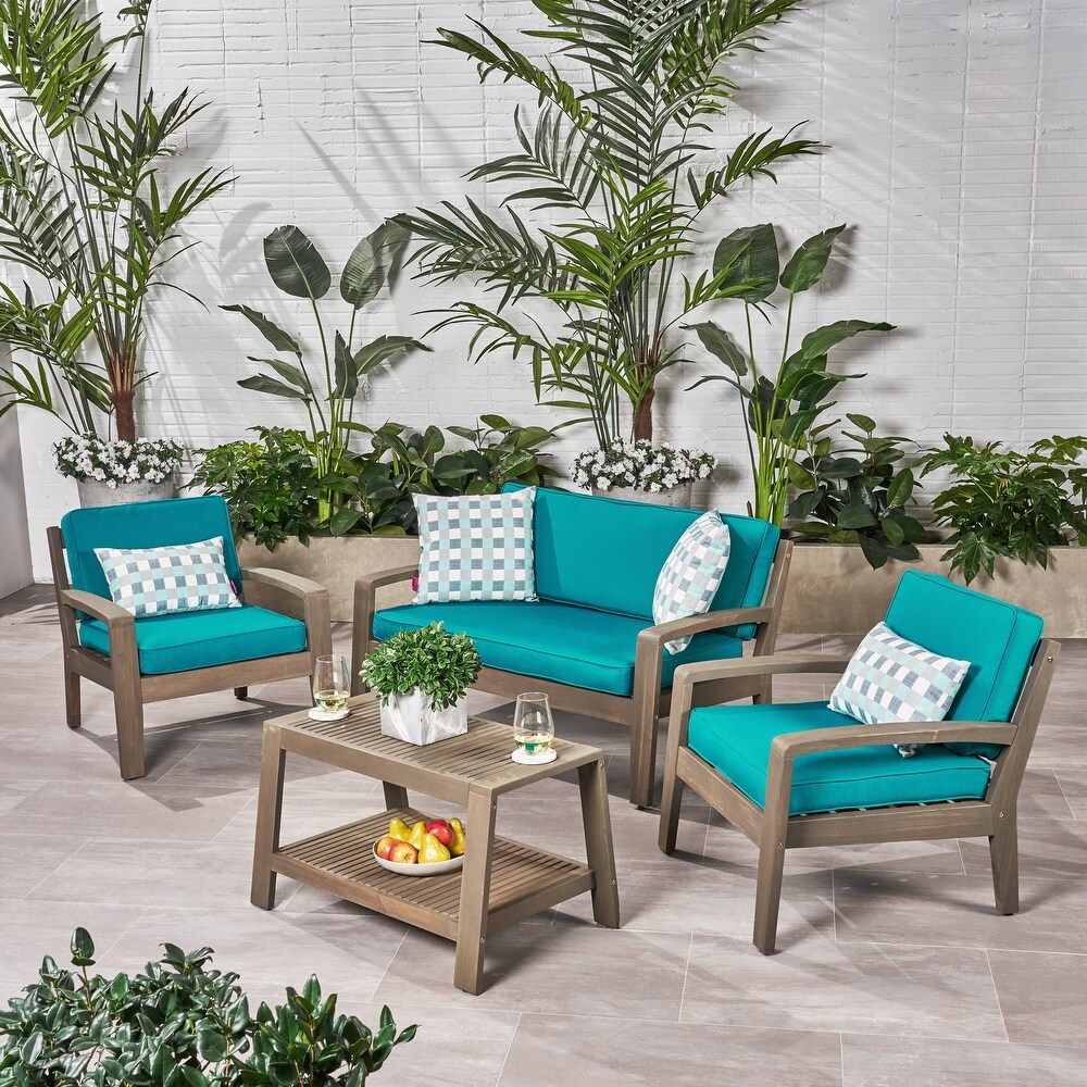 Grenada 4 pc. Outdoor Wood Chat Set by Christopher Knight Home