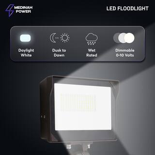 MEDINAH POWER 400W Equivalent Integrated 100 Degree Bronze LED Flood Light  21000 Lumens 5000K daylight Dusk-to-Dawn FLLS-150W-50K-DV2-PC-CL-BZFM