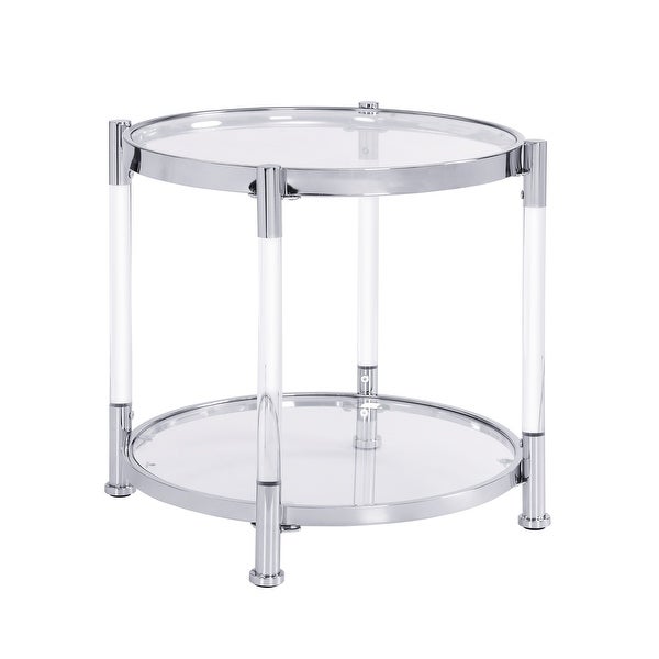 Contemporary Acrylic End Table， Side Table with Tempered Glass Top， Chrome/Silver End Table