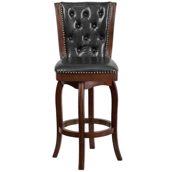 30-inch Faux Leather Swiveling Wood Barstool w/ Tufted Back - 19.75