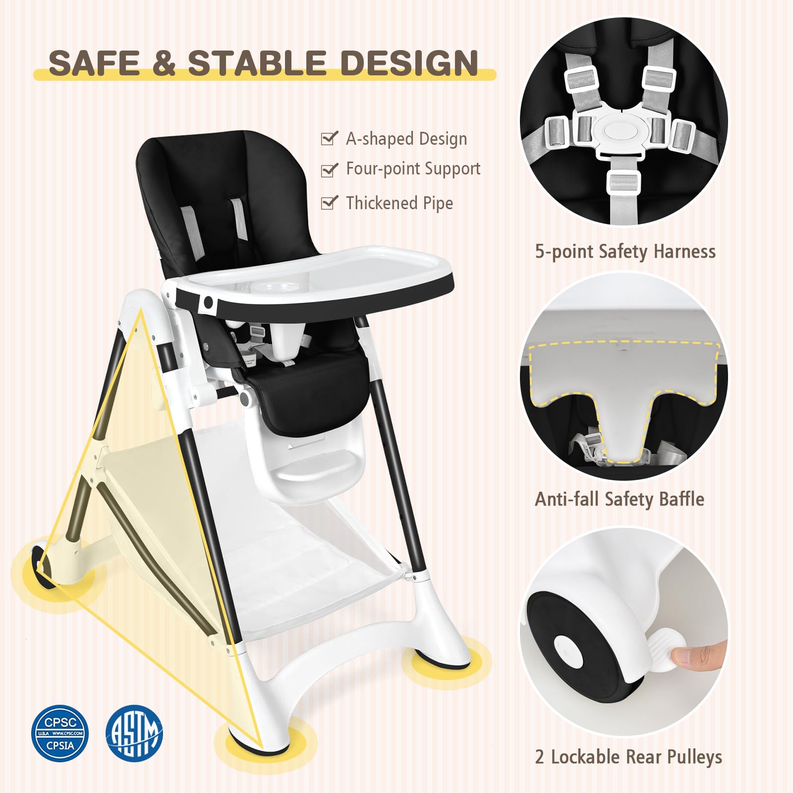 BABY JOY High Chair for Babies & Toddlers, Quick Folding Baby Highchair