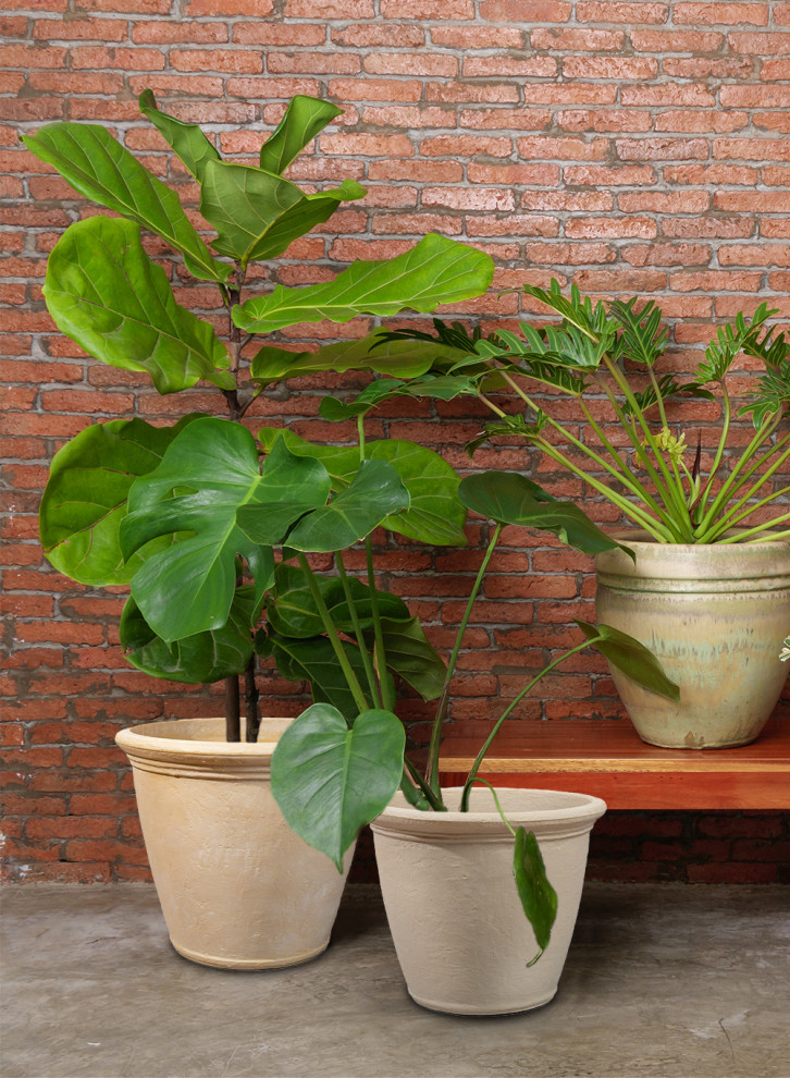 Serene Spaces Living Vintage White Stone Textured PE Planter Pot   Traditional   Outdoor Pots And Planters   by Serene Spaces Living  Houzz