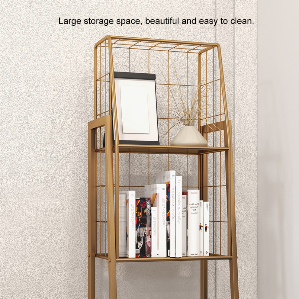 Industrial Gold Bookshelf with 3 Tier Basket Office Bookcase   Contemporary   Bookcases   by Homary International Limited  Houzz