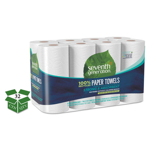 Unilever Seventh Generation 100% Recycled Paper Towel Rolls | 2-Ply， 11 x 5.4 Sheets， 156 Sheets per Roll， 32 Rolls per Case， 4，992 Sheets Total | SEV13739