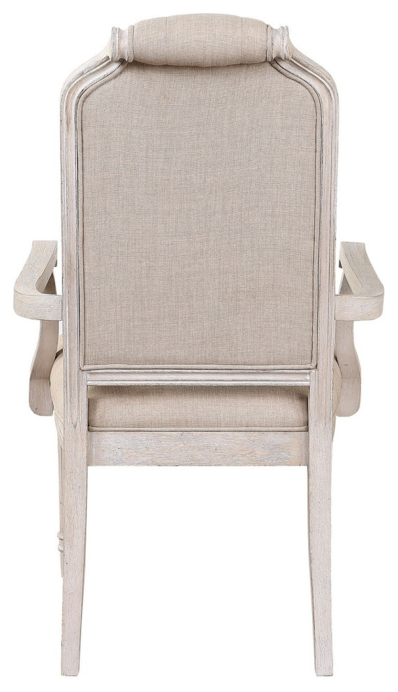 Arm Chair With Padded Seat And Button Tufts  Set of 2  Beige   French Country   Dining Chairs   by VirVentures  Houzz