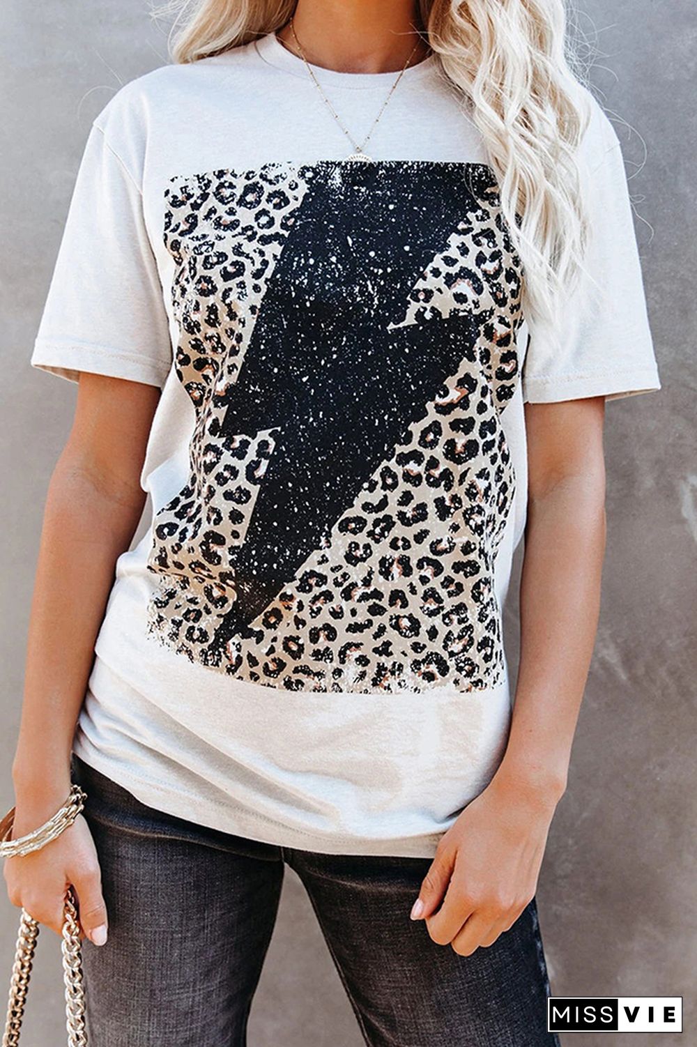 Leopard Lightning Print Graphic Tees for Women Wholesale Short Sleeve T shirts Top