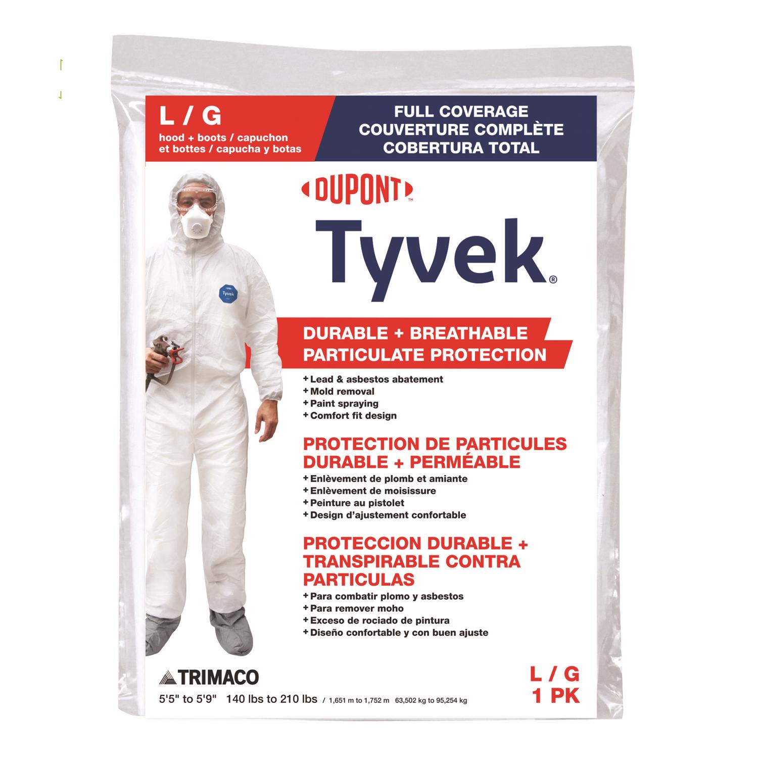 Dupont Tyvek Tyvek Coverall with Hood and Boots White L 1 pk