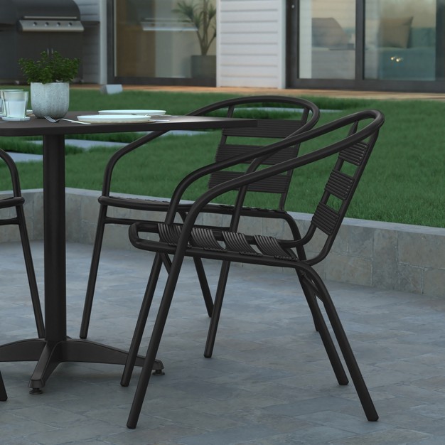 Emma And Oliver 31 5 x27 x27 Square Aluminum Indoor outdoor Table Set With 4 Slat Back Chairs