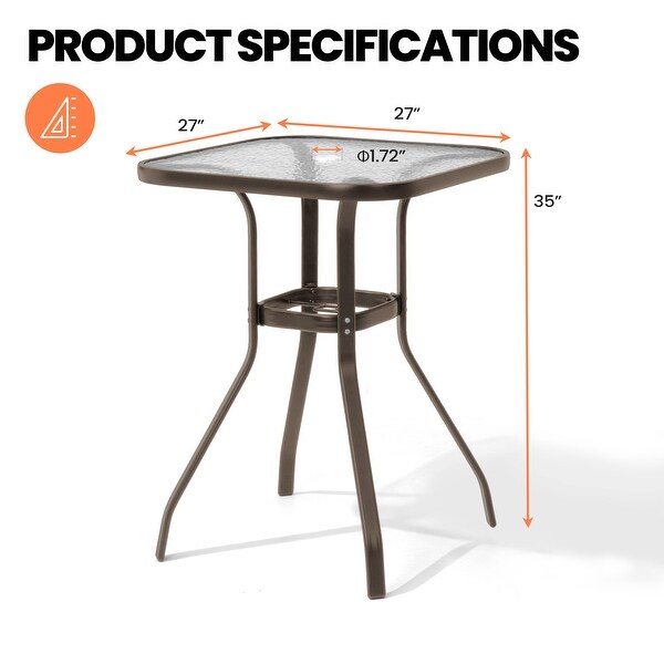 Pellebant Outdoor Tempered Glass Top Table with Umbrella Hole