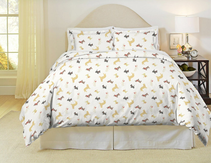 Pointehaven Winter Dogs Print Heavy Weight Cotton Flannel Duvet Cover Set， Full Queen