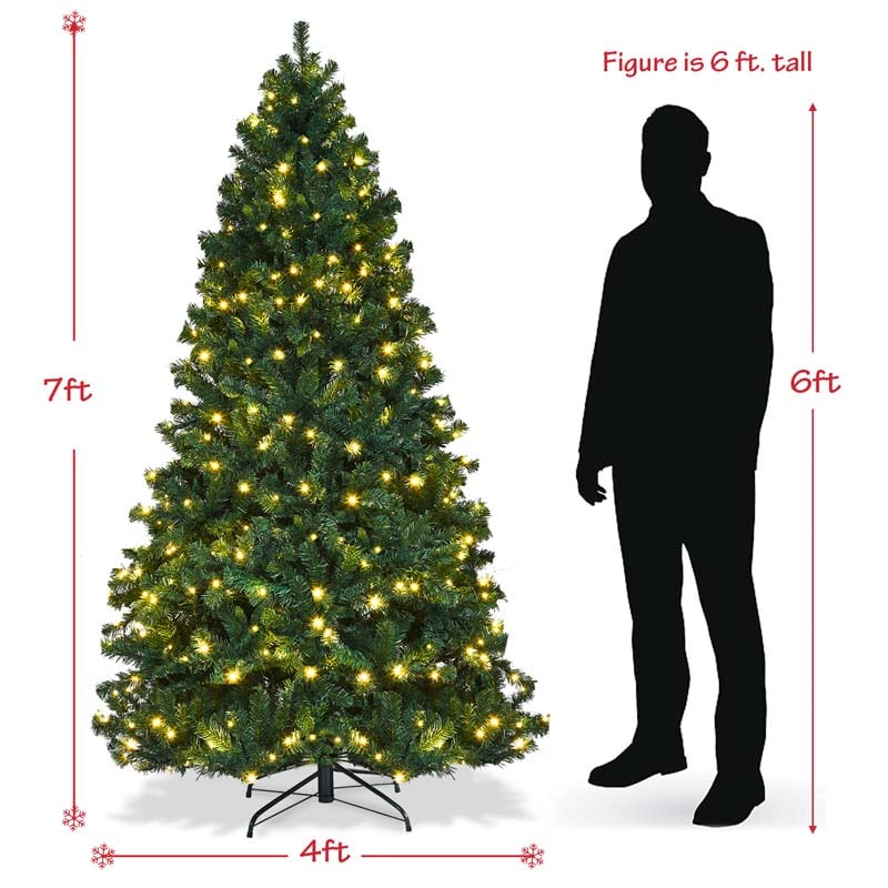 7 FT Green Pre-Lit Artificial Christmas Tree with 300 Warm White LED Lights & 1096 Hinged Branch Tips