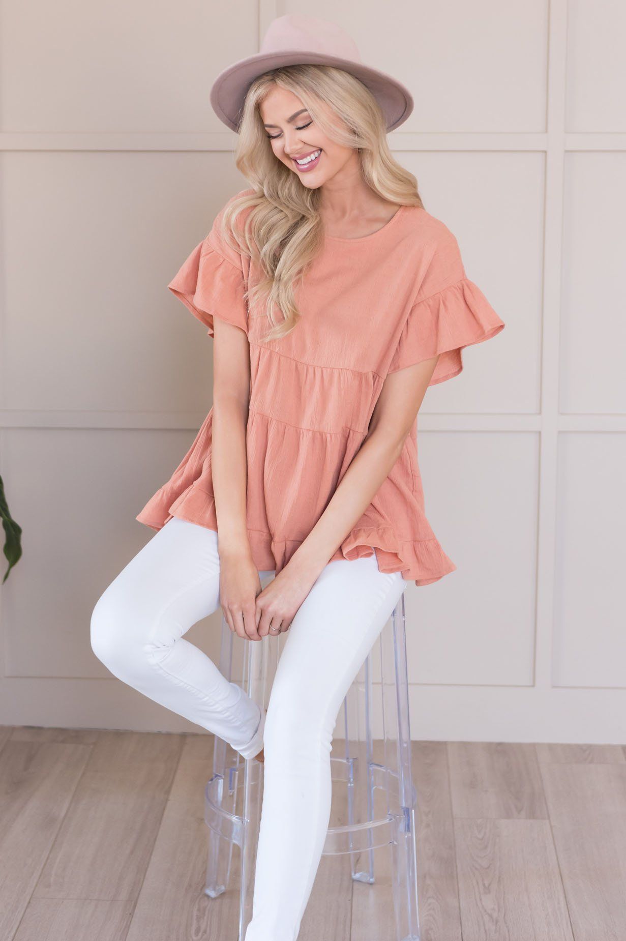 Oh So Thoughtful Modest Tiered Blouse