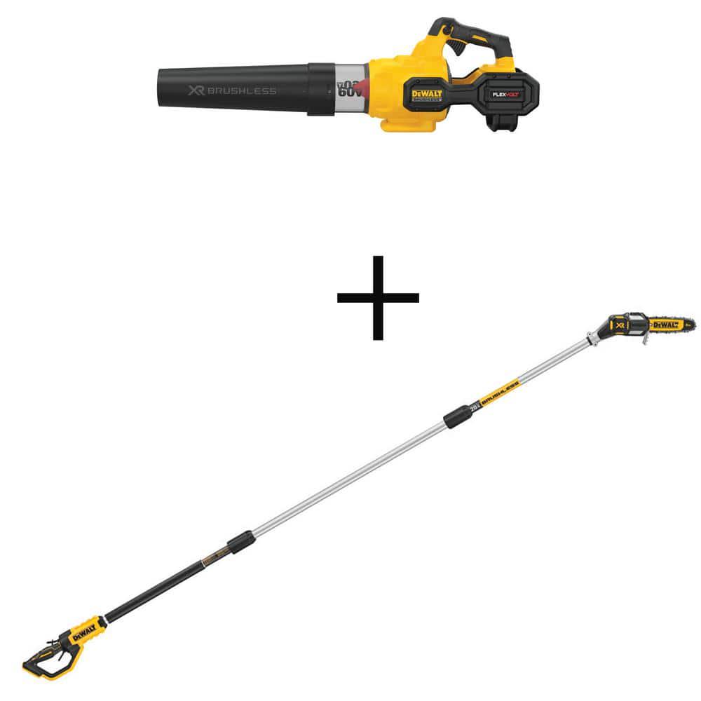 DEWALT 60V MAX 125 MPH 600 CFM Cordless Battery Powered Axial Leaf Blower Kit and 20V MAX Cordless Pole Saw