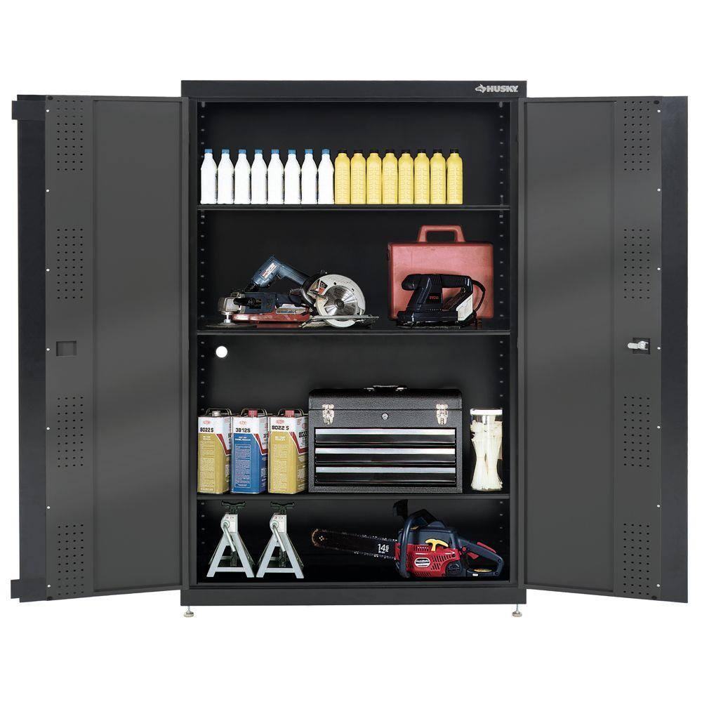 Husky Welded Steel Floor Cabinet in Black and Gray (46 in W x 72 in. H x 24 in. D) KF3F462472-H9