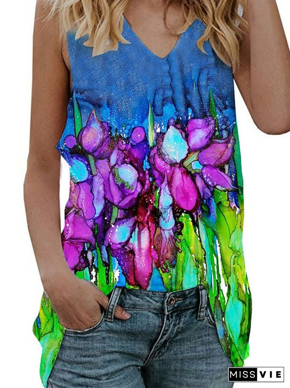 Cotton-Blend Sleeveless T-shirt