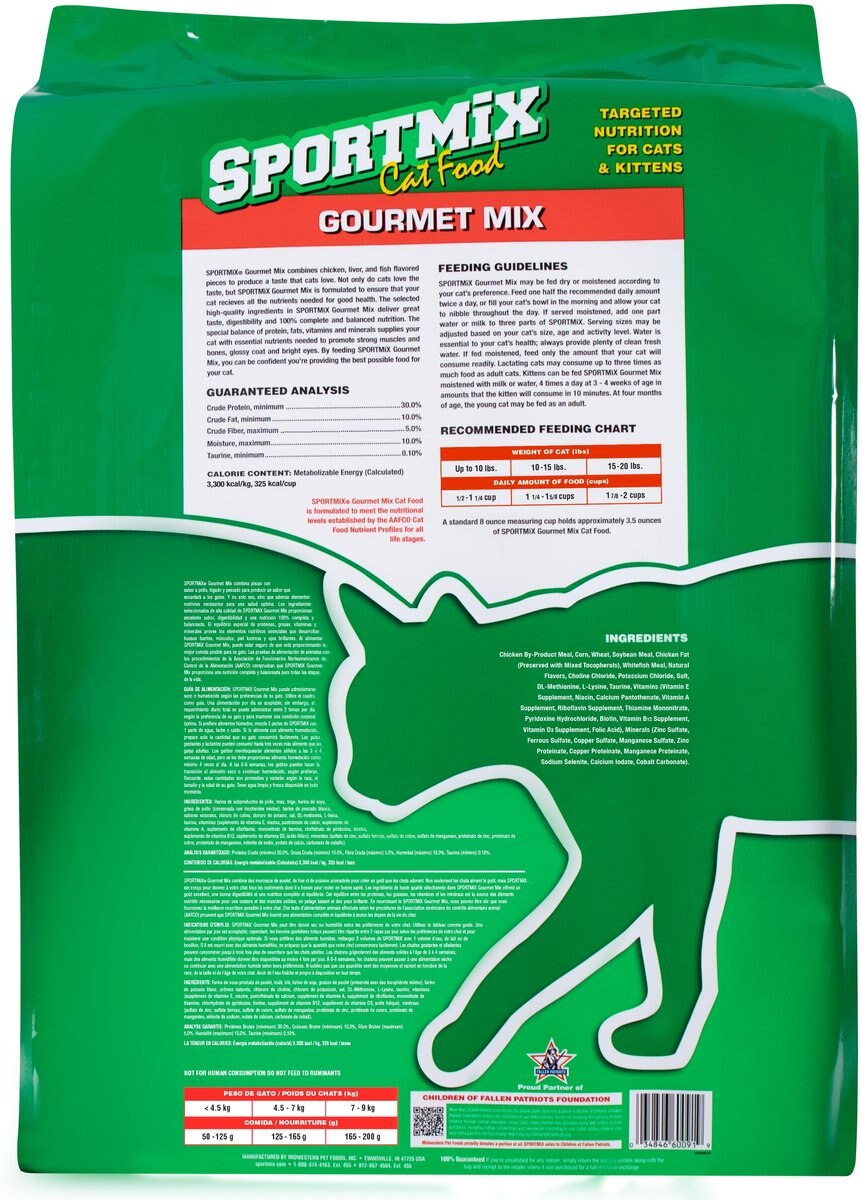 SPORTMiX Gourmet Mix with Chicken， Liver and Fish Flavor Adult Dry Cat Food