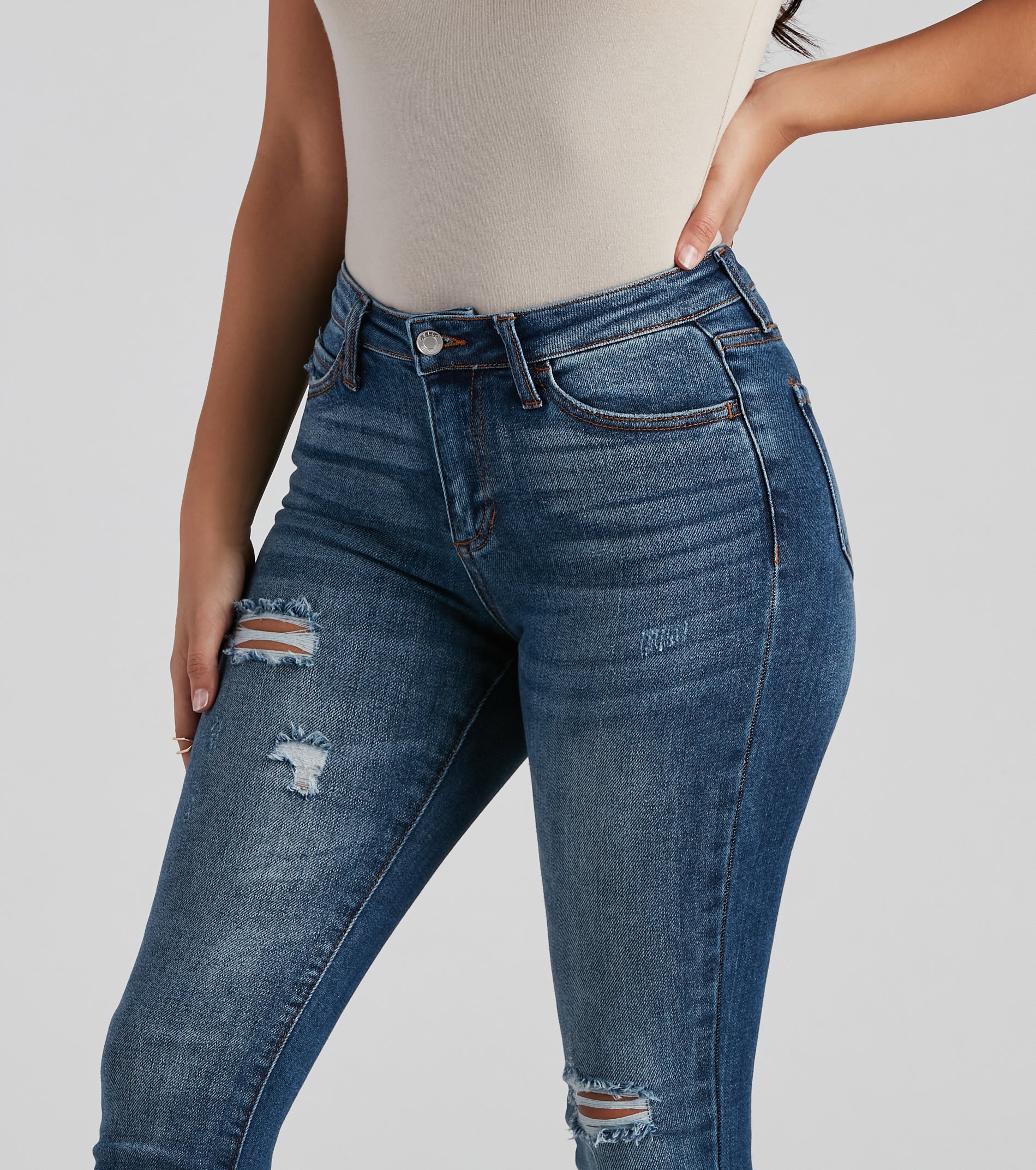 Hit The Jackpot Mid Rise Skinny Jeans