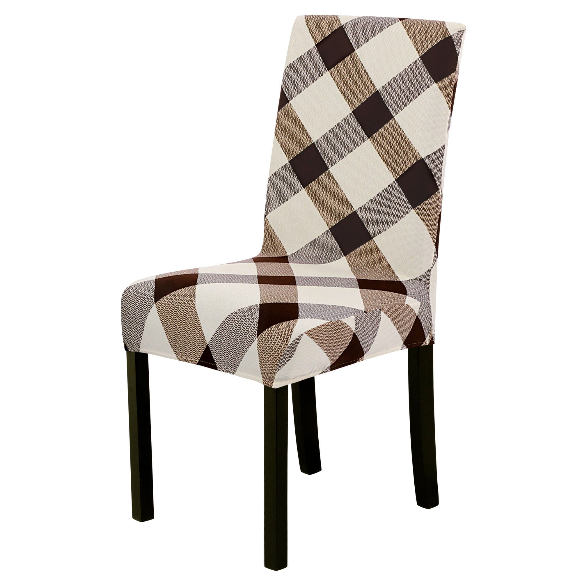 PiccoCasa 2Pcs Plaid Chair Coves for Dining Room, Stretch Chair Procters, Brown and Biege Medium