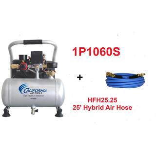 California Air Tools Light and Quiet 1 Gal. 0.6 Hp 115 PSI Steel Tank Electric Portable Air Compressor and 25 ft. Hybrid Air Hose kit CAT-1P1060SH