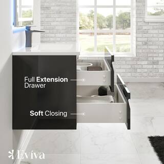 Eviva Joyous  32 in. W x 18 in. D x 22.5 in. H Floating Bath Vanity in Black with White Porcelain Top EVVN23-32BLK-WMN