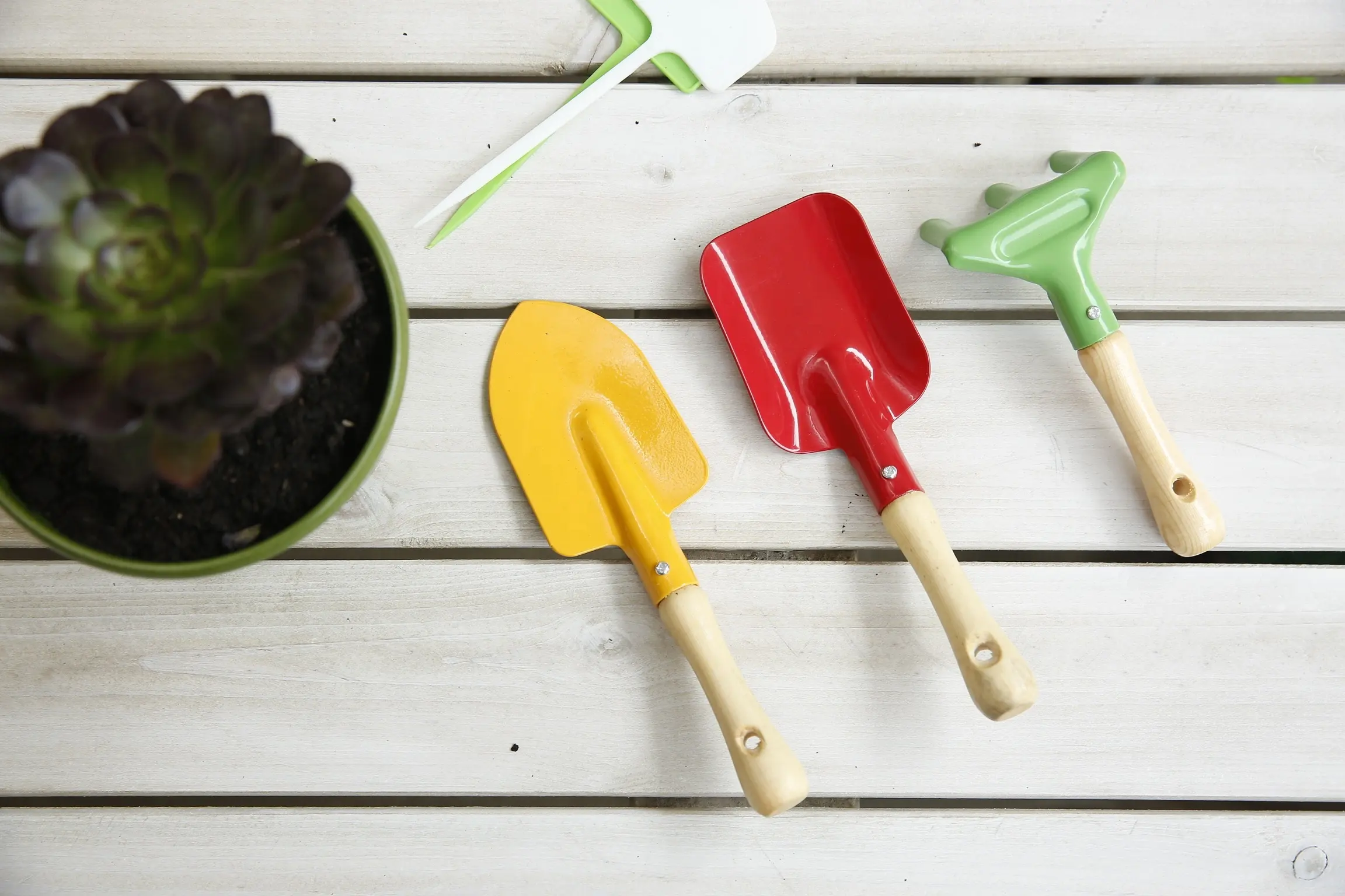 3PCS Safe Colorful Wooden Handle Mini Gardening Children Hand Set Kids Garden Tool