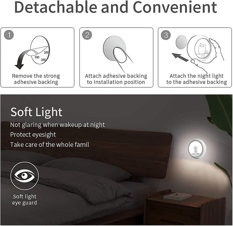 Packet Night Light (white) Motion Sensor Night Light， Warm White Usb Rechargeable Bedside Lamp， Magnetic Cat Lamp For Closet Bedroom Bathroom Staircas