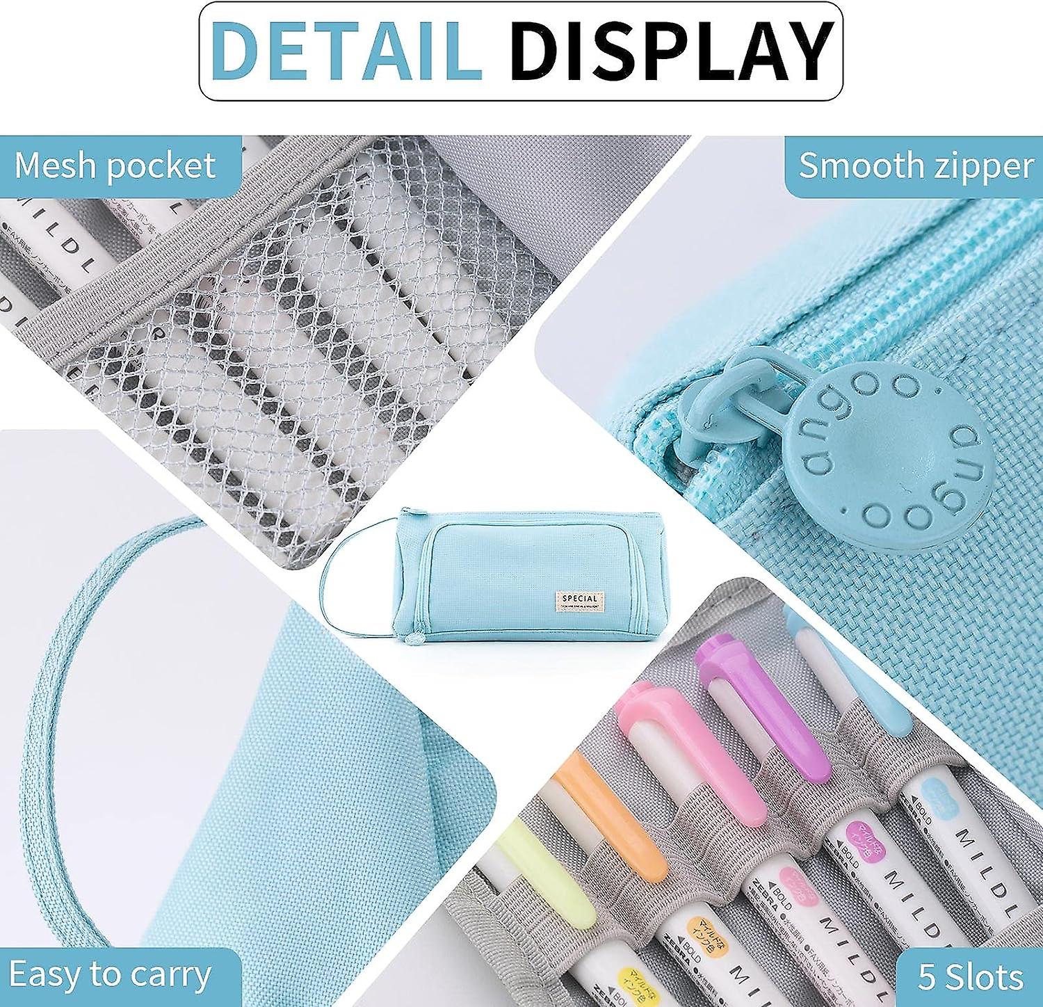 Pencil Case Handheld Pencil Pouch Multi-slot Pen Bag Stationery Storage For Teen Student College Office Adults - Blue