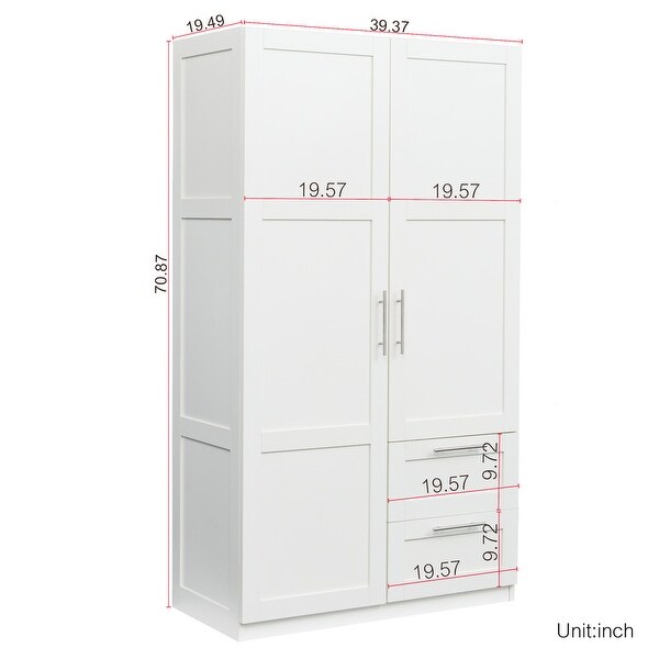 High Wardrobe Kitchen Cabinet with 2 Doors， 2 Drawers and 5 Storage Spaces - - 36907184