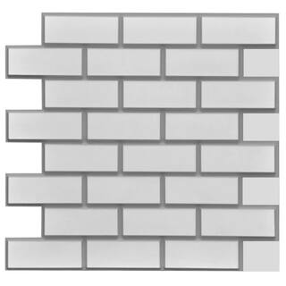 Dundee Deco 3D Falkirk Retro IV 23 in. x 23 in. Grey White Faux Brick PVC Decorative Wall Paneling (10-Pack) GRHDTP10025497-10