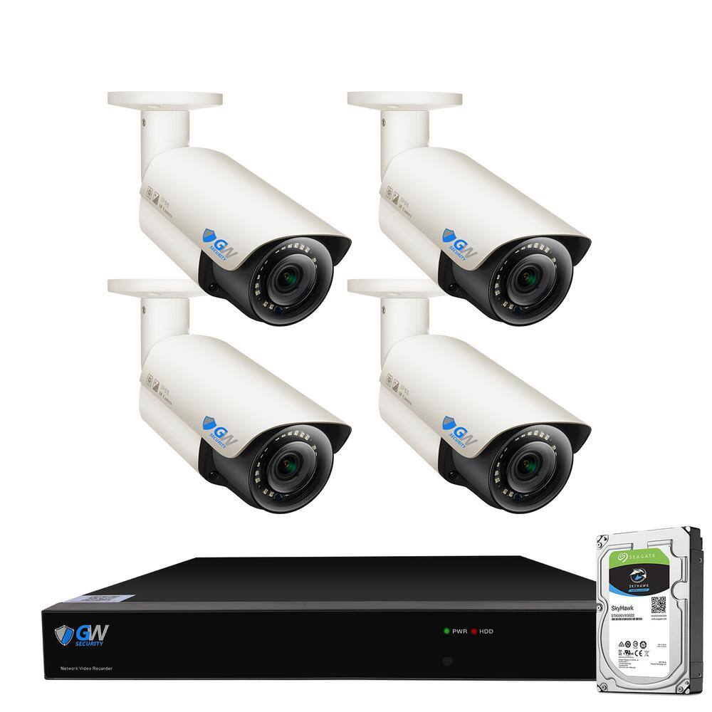 GW Security 8-Channel 5MP NVR 1TB Security Camera System with 4 Wired IP Cameras Bullet Varifocal Zoom Mic Human Detection 5050IP4-1T