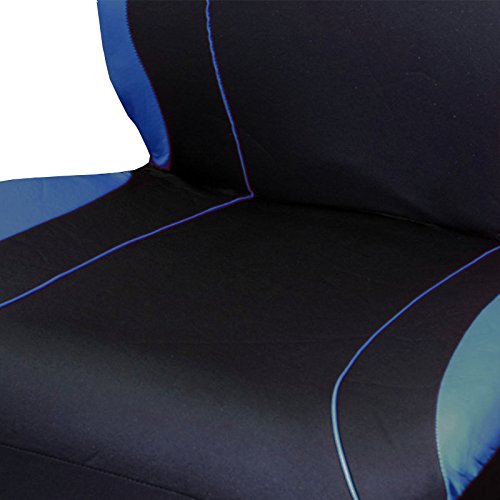 NEW 12 Pieces Flat Cloth Sleek Design Black and Blue Front and Rear Car Seat Covers Set with 4 Black Color Carpet Floor Mats Complete Set - Shipping Included