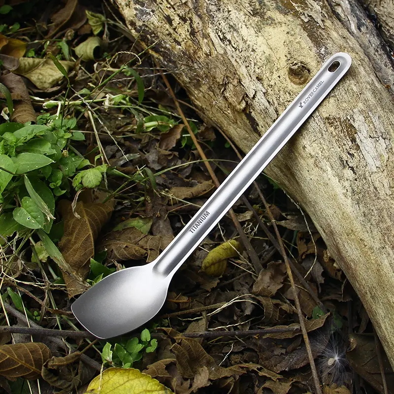 Pure Titanium Big Round Spoon Long Handle Spoon Outdoor Camping Supplies Picnic Tableware Tourism Hiking Bushcraft Dinnerware