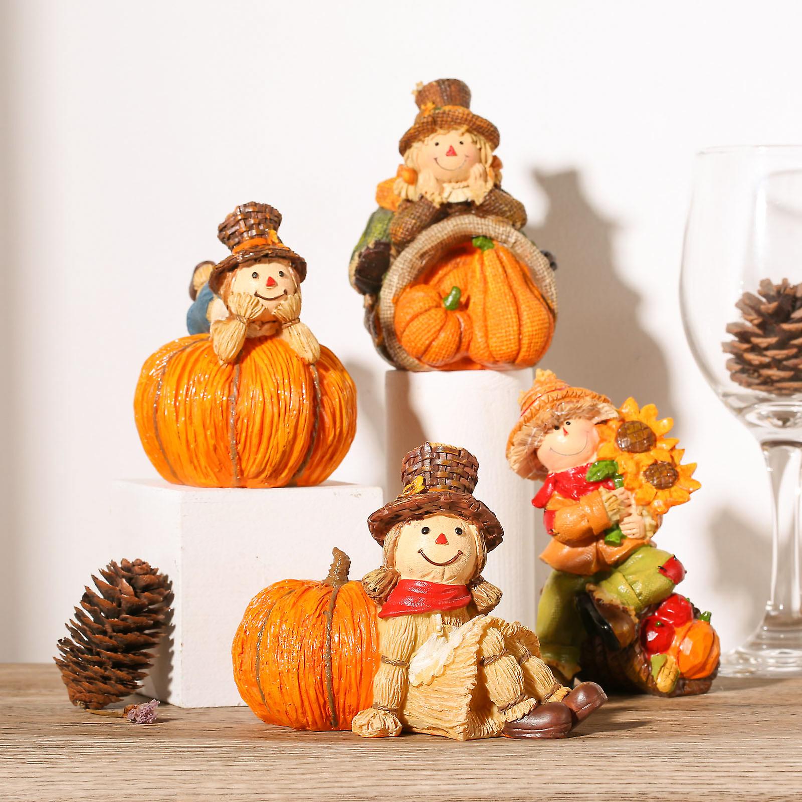 Tomfeel Scarecrow And Pumpkin Ornament Thanksgiving Harvest Decor Fall Gift Resin Mini Sculpture Of Table， Fireplace Store And Counter Ornaments No.24