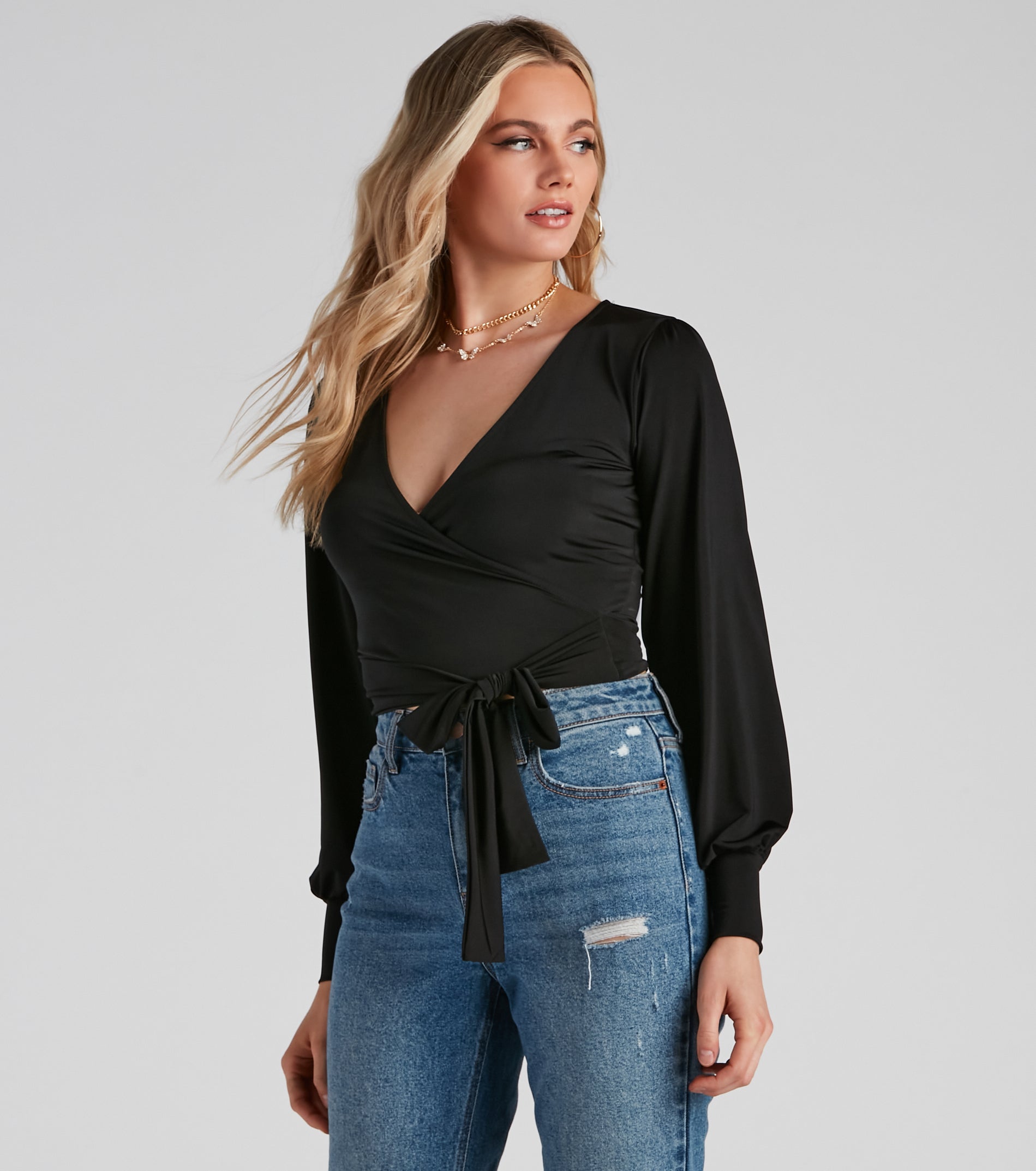 Slinky Knit Wrap Front Top