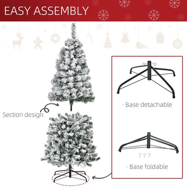 HOMCOM 6FT/7FT/9FT Slim Flocked Christmas Tree with Lights，Skinny Christmas Tree with Stand