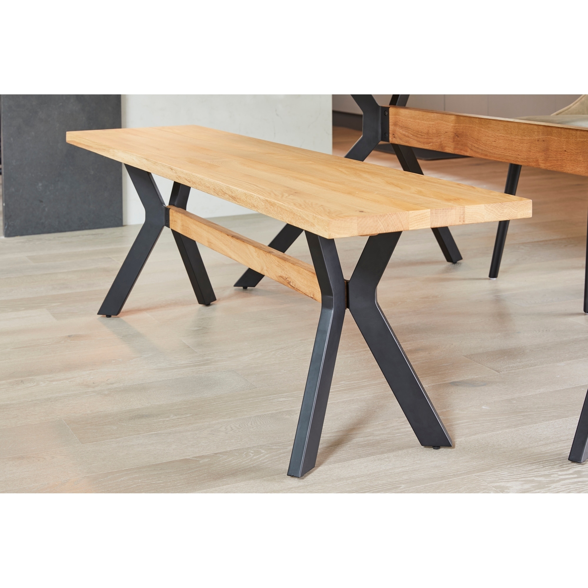 Aurelle Home Natural Modern Oak and Steel Bench - 63