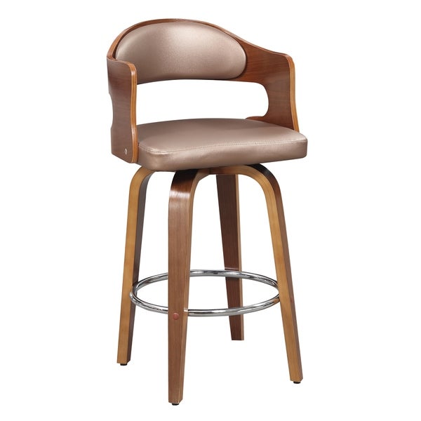 Wood and Faux Leather Mid-Century 27-Inch Swivel Counter Stool