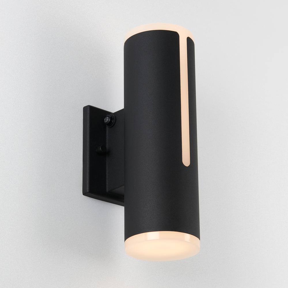 Artika Linea Black Modern Dusk to Dawn Integrated LED Outdoor Hardwired Garage and Porch Light Cylinder Sconce OUT-LIN